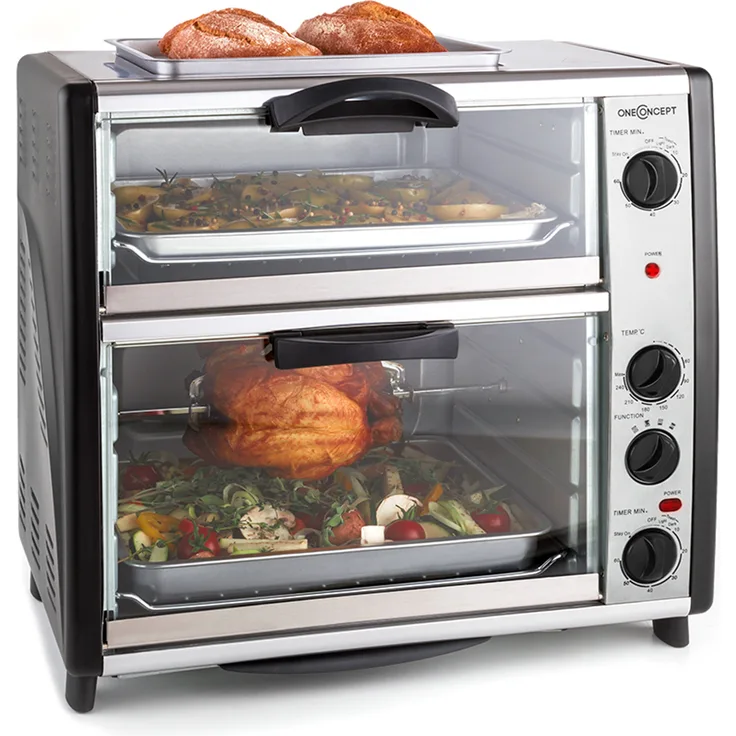 oneconcept All-You-Can-Eat Doppel-Backofen mit Grillplatte | 2 Garräume | 42 Liter Gesamtvolumen: 28 + 14 Liter | 2350 Watt