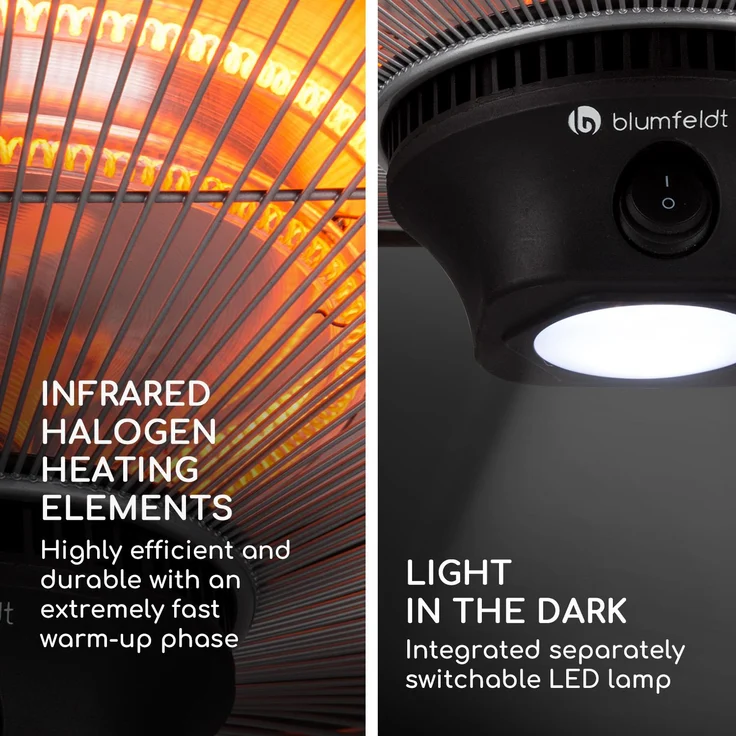 Blumfeldt Heat Hexa Infrarot-Heizstrahler 800-1200-2000W Halogen IP34 LED schwarz, Heizstrahler – Bild 6