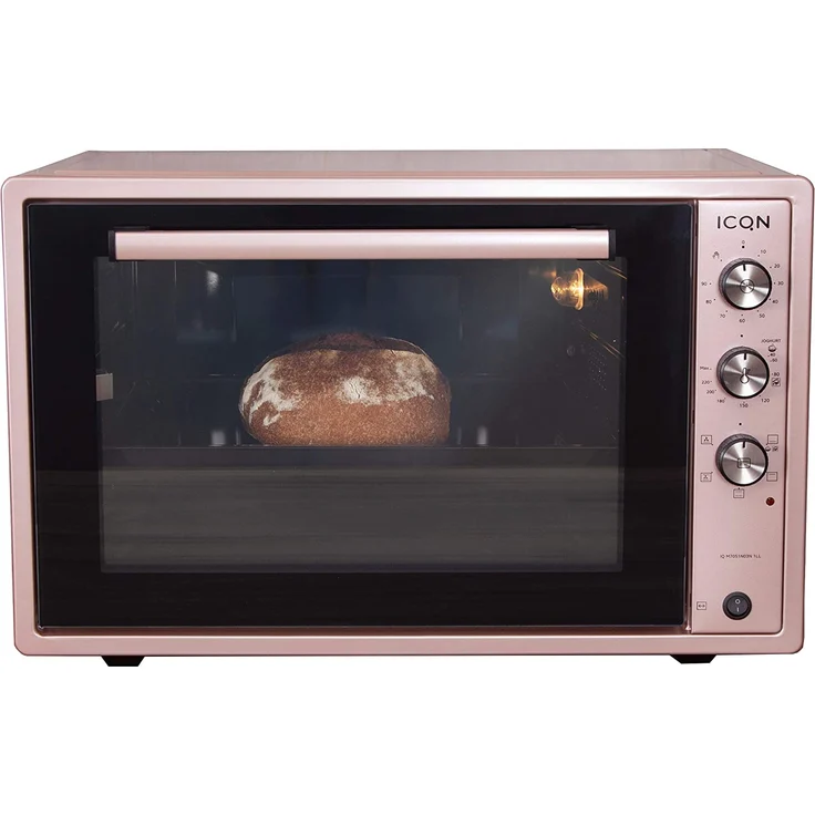 ICQN 70XXL Mini-Öfen, 1800 W, Mini-Backofen, mit Innenbeleuchtung und Umluft, Pizza-Ofen, Doppelverglasung, Drehspieß, Timer Funktion, liert, Inkl. Schürze, Rosé – Bild 1