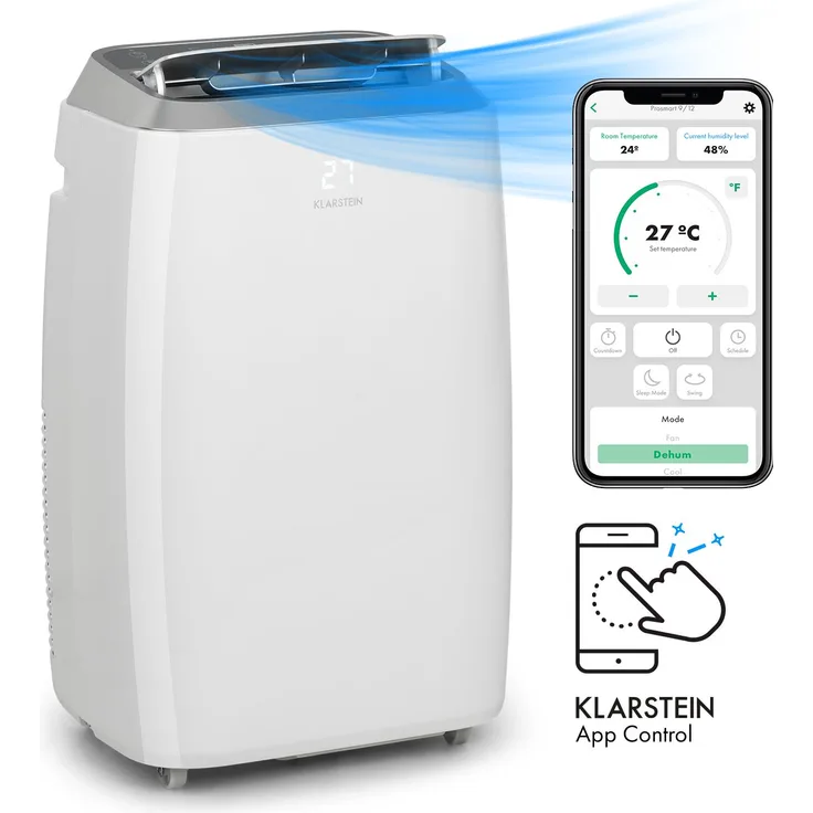 Klarstein 10034645 Iceblock Prosmart 12 mobile Klimaanlage 12.000 BTU-3,5 kW Luftdurchsatz 340 m³-h max. App-Control weiß 12.000 BTU