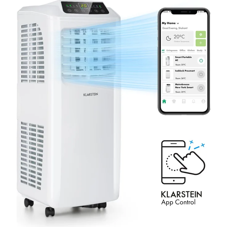 Klarstein 10035805 Pure Blizzard Smart 7k mobile Klimaanlage 7000 BTU-2,1 kW EEC A Fernbedienung Weiß