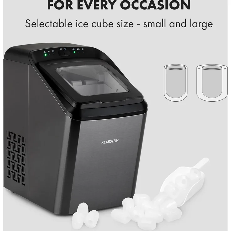Klarstein Partytime Eiswürfelmaschine Klareis 15kg-24h Edelstahl, schwarz – Bild 5