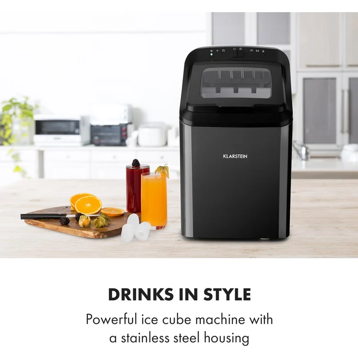 Klarstein Partytime Eiswürfelmaschine Klareis 15kg-24h Edelstahl, schwarz – Bild 2