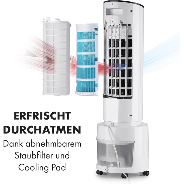 Klarstein 10035833 Waterfall Luftkühler 45 W 4 Liter 2 Kühlakkus mobil weiß – Bild 4