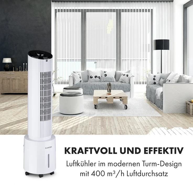 Klarstein 10035833 Waterfall Luftkühler 45 W 4 Liter 2 Kühlakkus mobil weiß – Bild 2