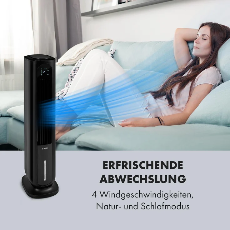 Klarstein 10035831 Polar Tower Smart mobiler Luftkühler 7L 85W Fernbedienung 5x Eispack schwarz – Bild 7