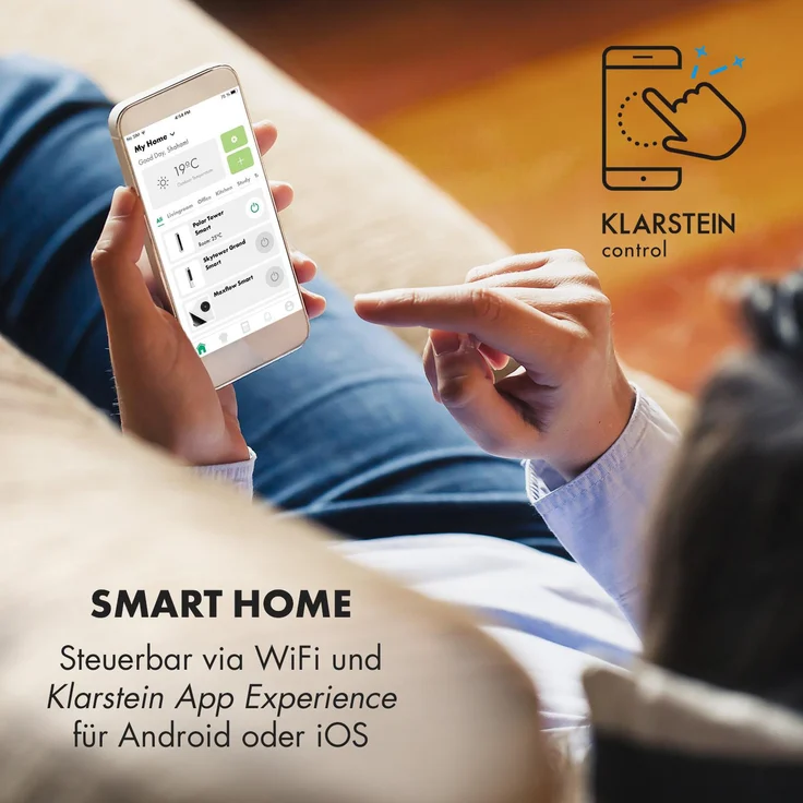 Klarstein 10035831 Polar Tower Smart mobiler Luftkühler 7L 85W Fernbedienung 5x Eispack schwarz – Bild 4