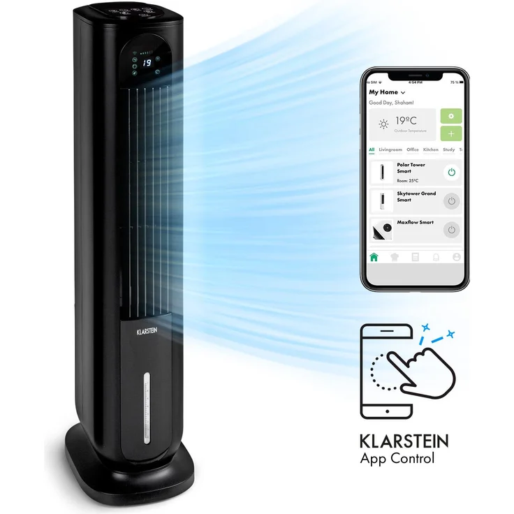 Klarstein 10035831 Polar Tower Smart mobiler Luftkühler 7L 85W Fernbedienung 5x Eispack schwarz – Bild 2
