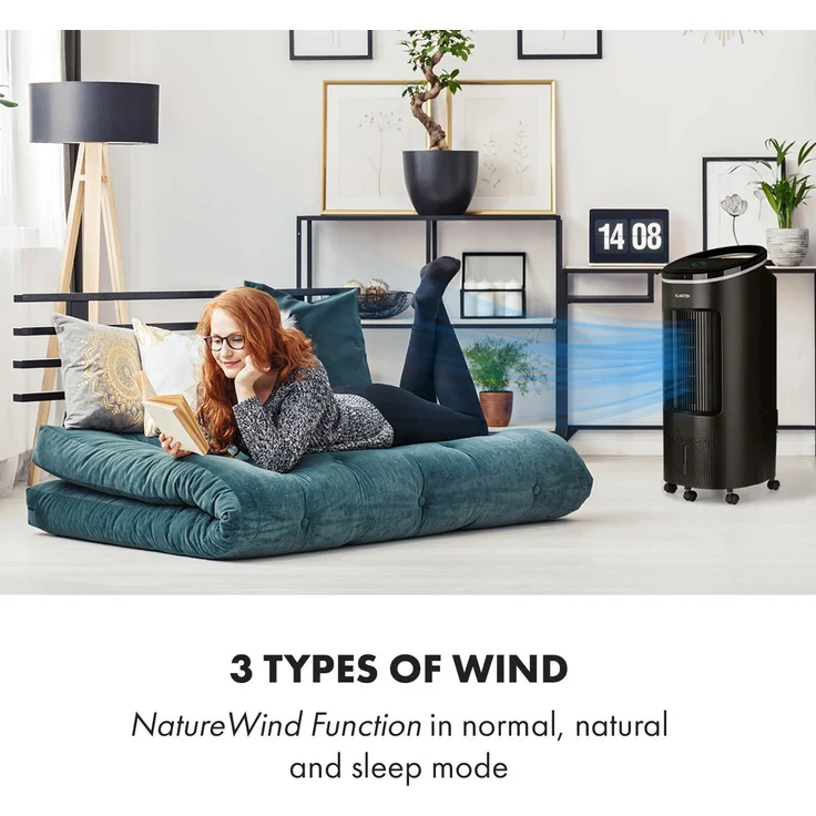 Klarstein 10035785 IceWind Plus mobiler Luftkühler Ventilator Luftbefeuchter Luftreiniger 330 m³-h, 49 Watt , 7 Liter, 4 Geschwindigkeiten, 3 Modi, Oszillation – Bild 5