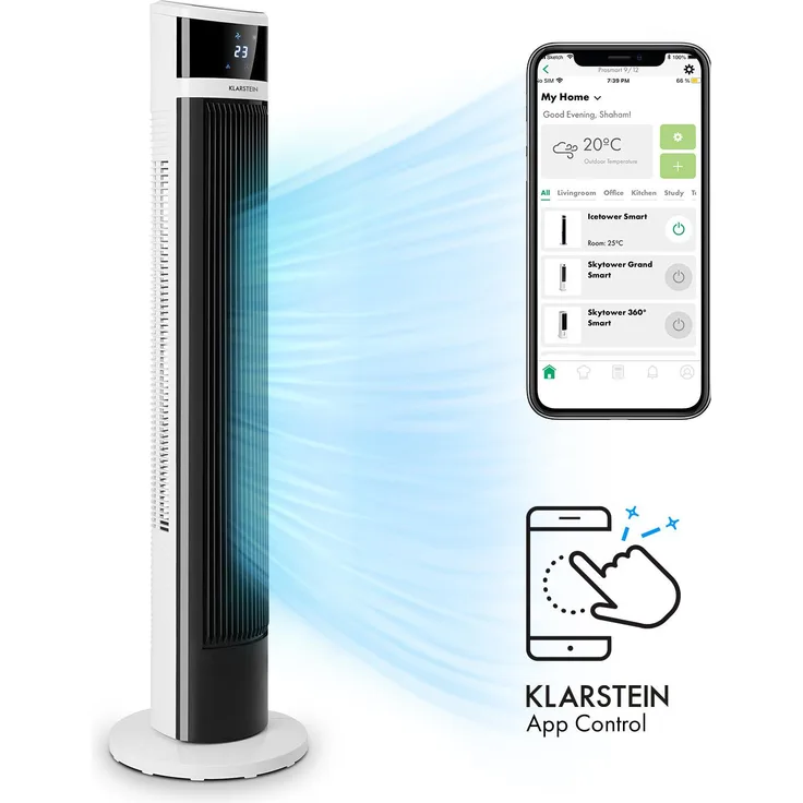 Icetower Smart Standventilator 45 Watt App-Steuerung Schwarz / weiß