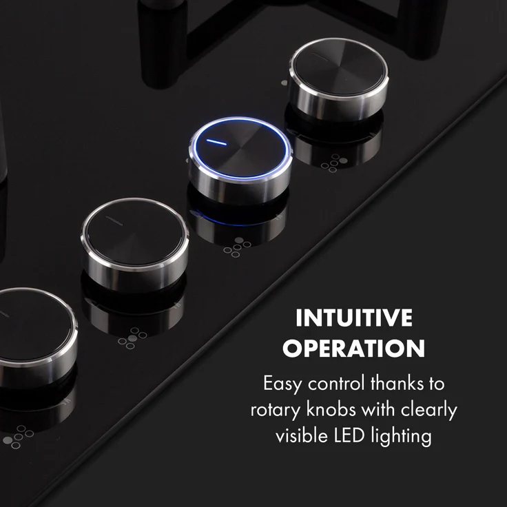 Klarstein Illuminosa 5 Gaskochfeld 5-flammig Sabaf-Brenner Glaskeramik – Bild 5