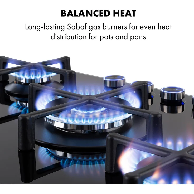 Klarstein Illuminosa 5 Gaskochfeld 5-flammig Sabaf-Brenner Glaskeramik – Bild 4