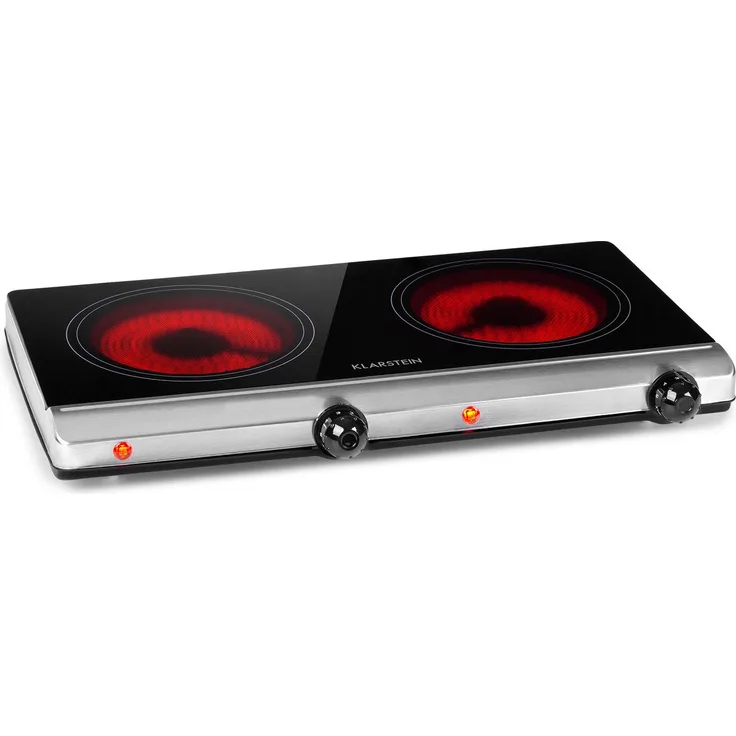 Klarstein Cookbuddy Doppel-Kochfeld 2400W 5 Leistungsstufen Glaskeramik Silber