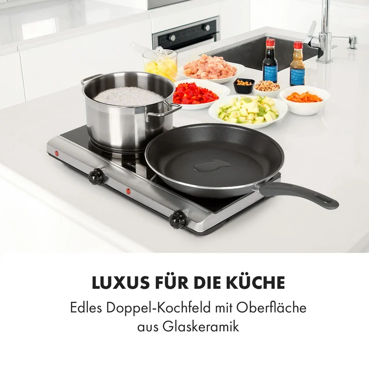 Klarstein Cookbuddy Doppel-Kochfeld 2400W 5 Leistungsstufen Glaskeramik Silber – Bild 2
