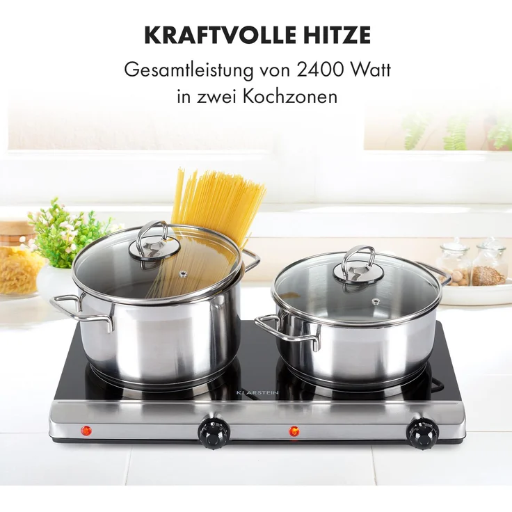 Klarstein Cookbuddy Doppel-Kochfeld 2400W 5 Leistungsstufen Glaskeramik Silber – Bild 3