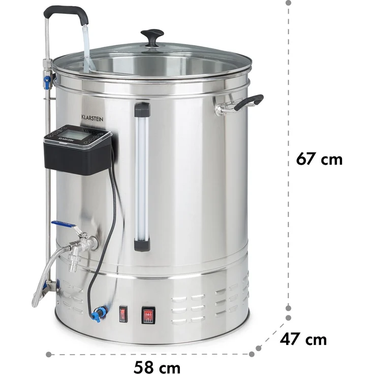 Klarstein Brauheld Pro Maischekessel, Ablasshahn, 3300 Watt, 70 Liter Volumen, 30-100°C, Umwälzpumpe, Edelstahl, Bier brauen – Bild 10