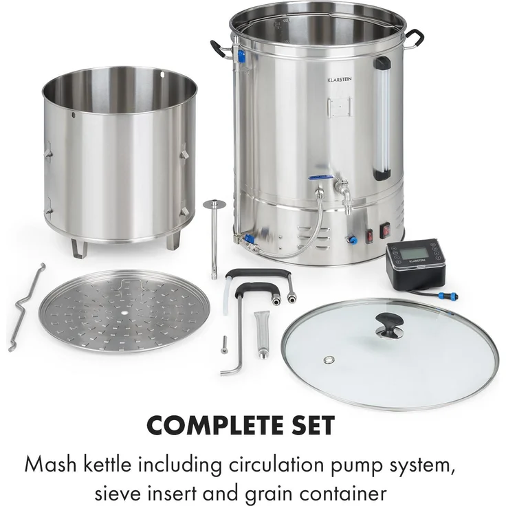 Klarstein Brauheld Pro Maischekessel, Ablasshahn, 3300 Watt, 70 Liter Volumen, 30-100°C, Umwälzpumpe, Edelstahl, Bier brauen – Bild 8