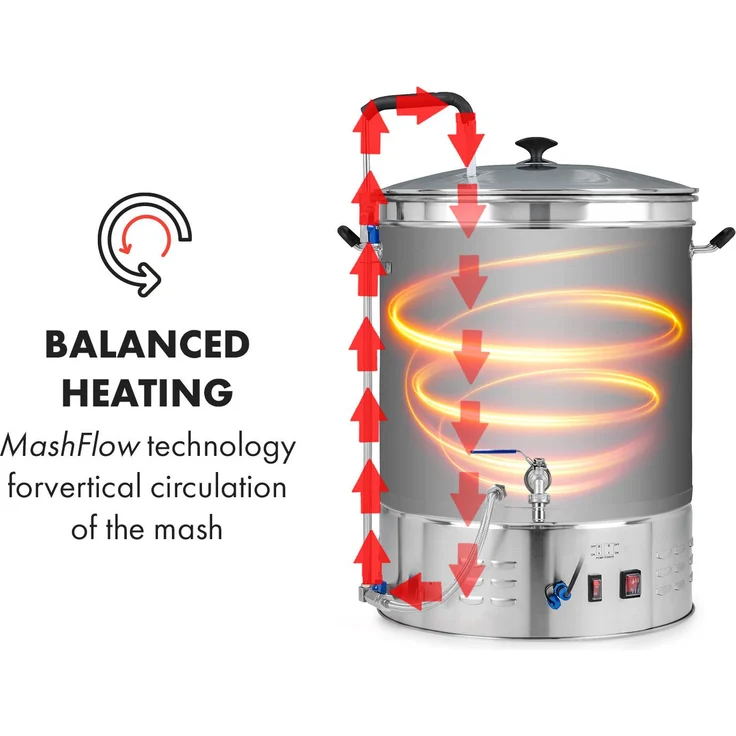 Klarstein Brauheld Pro Maischekessel, Ablasshahn, 3300 Watt, 70 Liter Volumen, 30-100°C, Umwälzpumpe, Edelstahl, Bier brauen – Bild 5