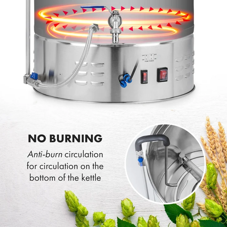 Klarstein Brauheld Pro Maischekessel, Ablasshahn, 3300 Watt, 70 Liter Volumen, 30-100°C, Umwälzpumpe, Edelstahl, Bier brauen – Bild 6