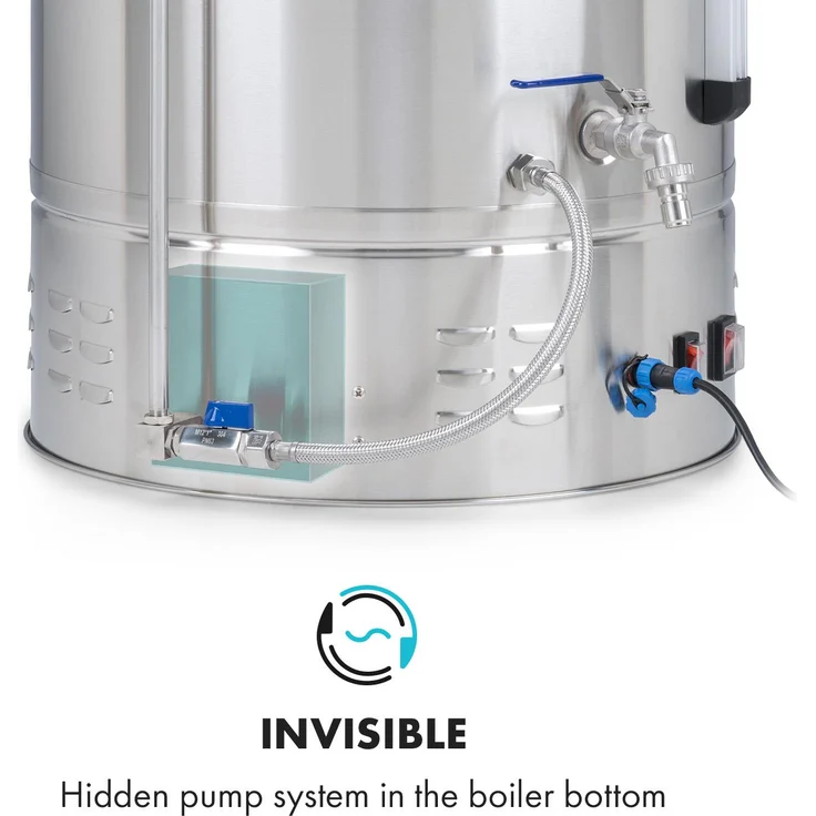 Klarstein Brauheld Pro Maischekessel, Ablasshahn, 3300 Watt, 70 Liter Volumen, 30-100°C, Umwälzpumpe, Edelstahl, Bier brauen – Bild 4