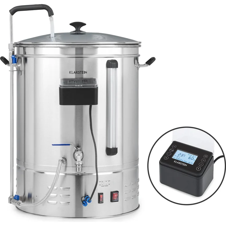 Klarstein Brauheld Pro Maischekessel, Ablasshahn, 3300 Watt, 70 Liter Volumen, 30-100°C, Umwälzpumpe, Edelstahl, Bier brauen – Bild 1