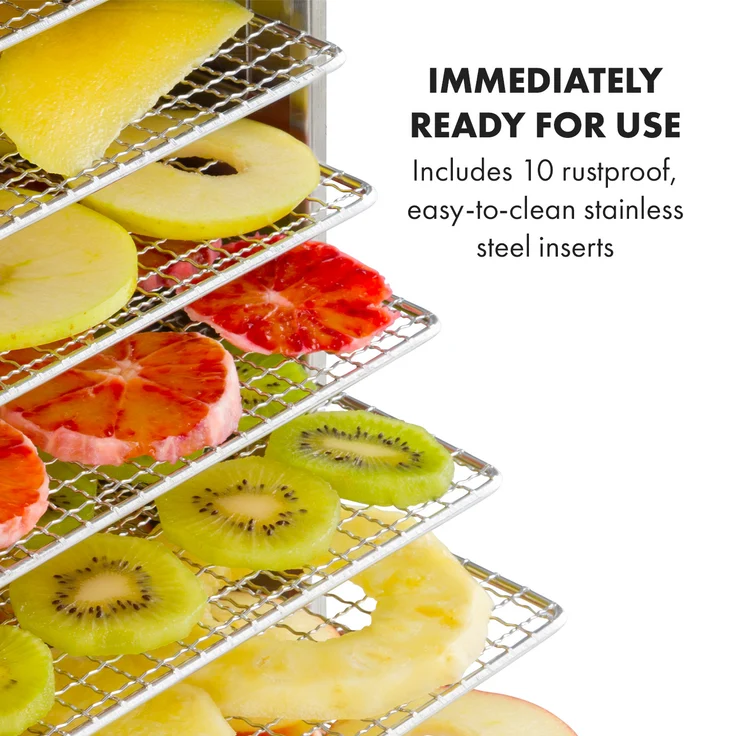 Klarstein Captain Jerky 110 Dörrautomat, 10 Einschübe, 1000 Watt, 30-90 °C, 24h-Timer, Edelstahl, silber, spülmaschinengeeignet – Bild 5