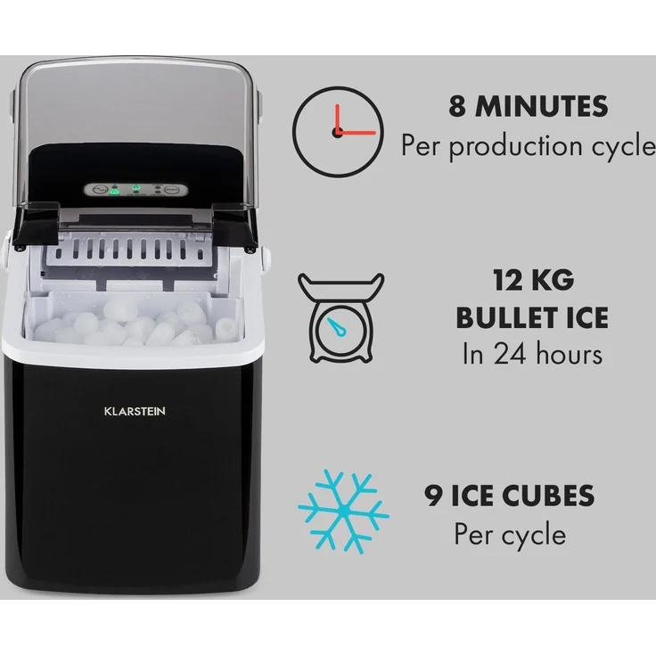 Klarstein Arctic Porter Eiswürfelmaschine Bullet-Eis 12kg-24h Edelstahl, schwarz – Bild 4