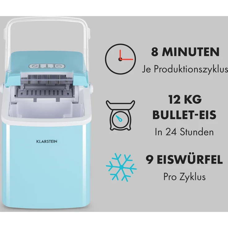 Klarstein Arctic Porter Eiswürfelmaschine Bullet-Eis 12kg-24h Edelstahl, blau – Bild 4