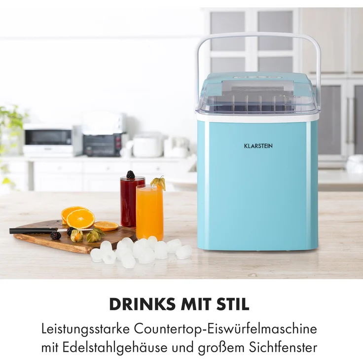 Klarstein Arctic Porter Eiswürfelmaschine Bullet-Eis 12kg-24h Edelstahl, blau – Bild 2