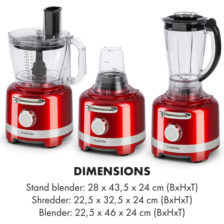 Klarstein Luca Foodprozessor, 1000W, 3L, stufenlose Geschwindigkeit, 6 Modi, rot – Bild 9