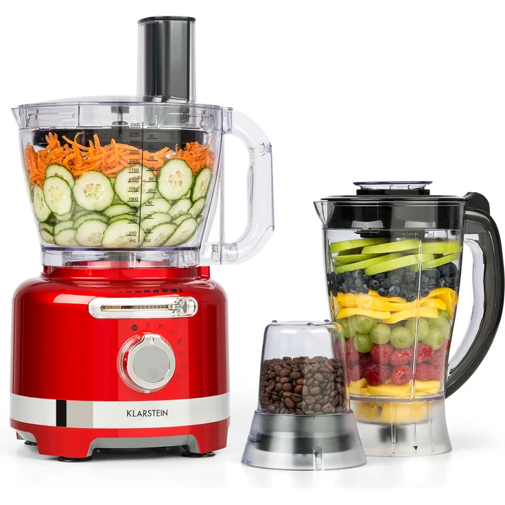 Klarstein Luca Foodprozessor, 1000W, 3L, stufenlose Geschwindigkeit, 6 Modi, rot – Bild 1