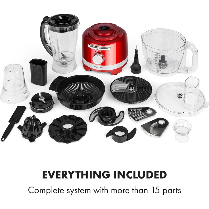 Klarstein Luca Foodprozessor, 1000W, 3L, stufenlose Geschwindigkeit, 6 Modi, rot – Bild 8