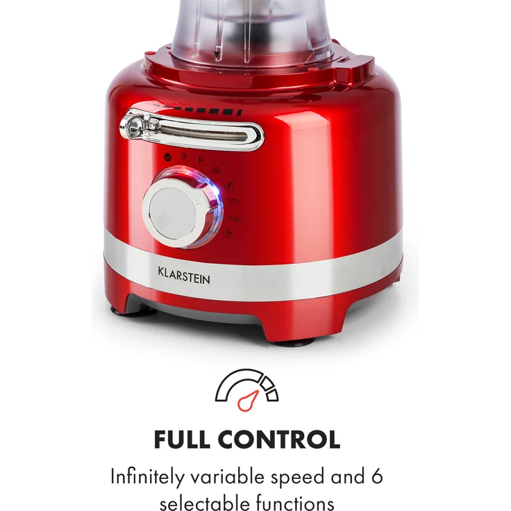Klarstein Luca Foodprozessor, 1000W, 3L, stufenlose Geschwindigkeit, 6 Modi, rot – Bild 6