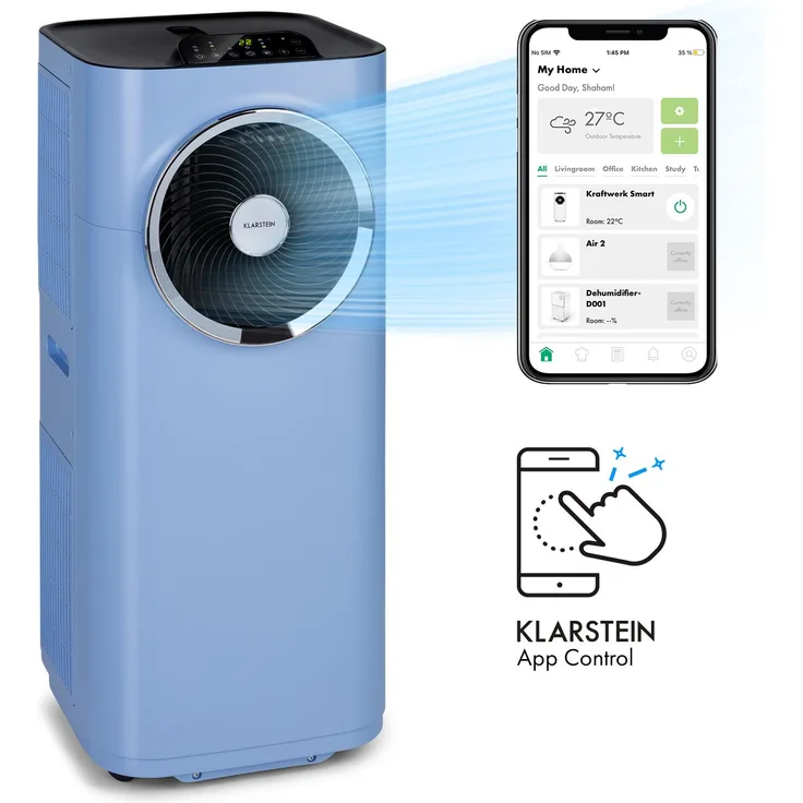 Klarstein 10035737 Kraftwerk Smart 10K Klimaanlage 3in1 10000 BTU App-Steuerung Fernbedienung, blau