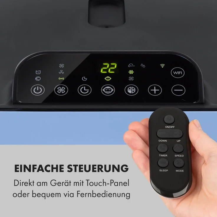 Klarstein 10035737 Kraftwerk Smart 10K Klimaanlage 3in1 10000 BTU App-Steuerung Fernbedienung, blau – Bild 6