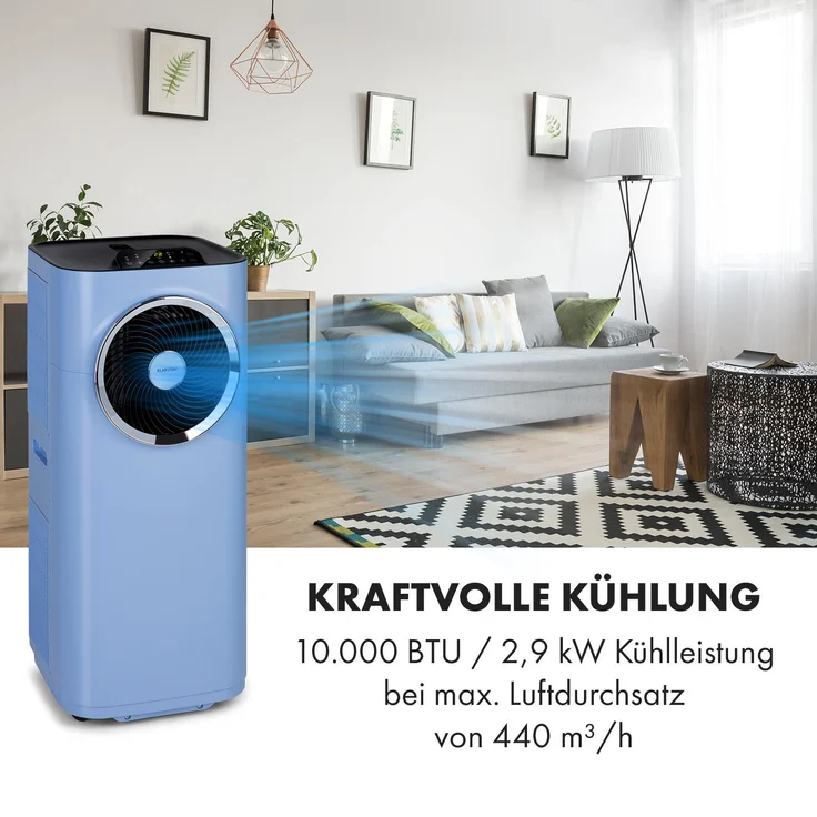 Klarstein 10035737 Kraftwerk Smart 10K Klimaanlage 3in1 10000 BTU App-Steuerung Fernbedienung, blau – Bild 4