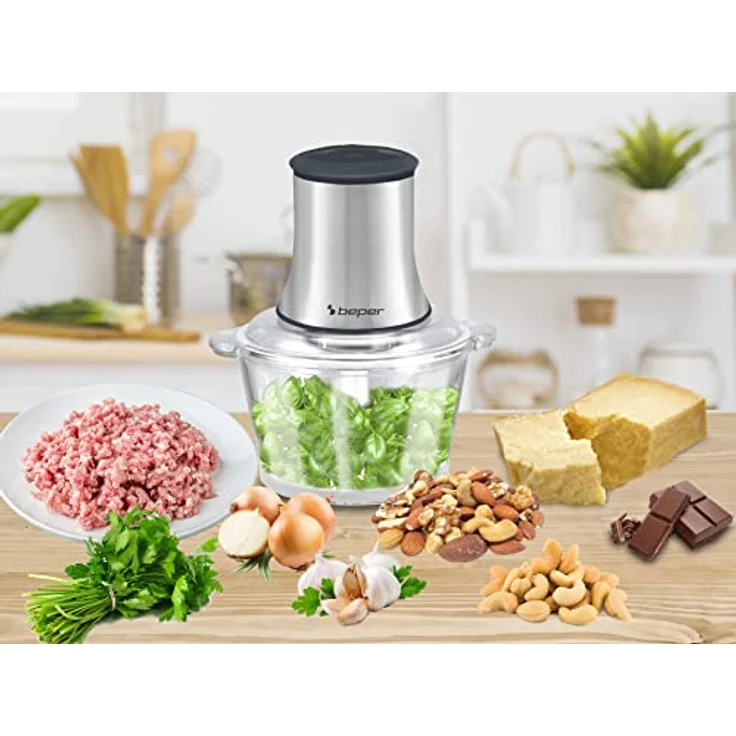 Beper P102ROB001 Zerkleinerer, 500W, 2 Geschwindigkeitsstufen, 1,5 L Behälter, Edelstahl, Glas, grau – Bild 8