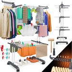 KESSER Wäscheständer, Turm mit Rädern Platzsparender Wäschetrockner für Innen & Außen, ausklappbare Seitenflügel, 360°-Rollen, Tragkraft 50kg, 12 farbige Wäscheklammern, verzinkte Stahlrohre