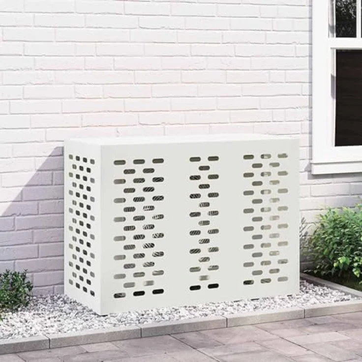 vidaXL Klimaanlagenabdeckung Weiß, wetterfest, 110 x 50 x 80 cm, Stahl, modernes Design – Bild 2