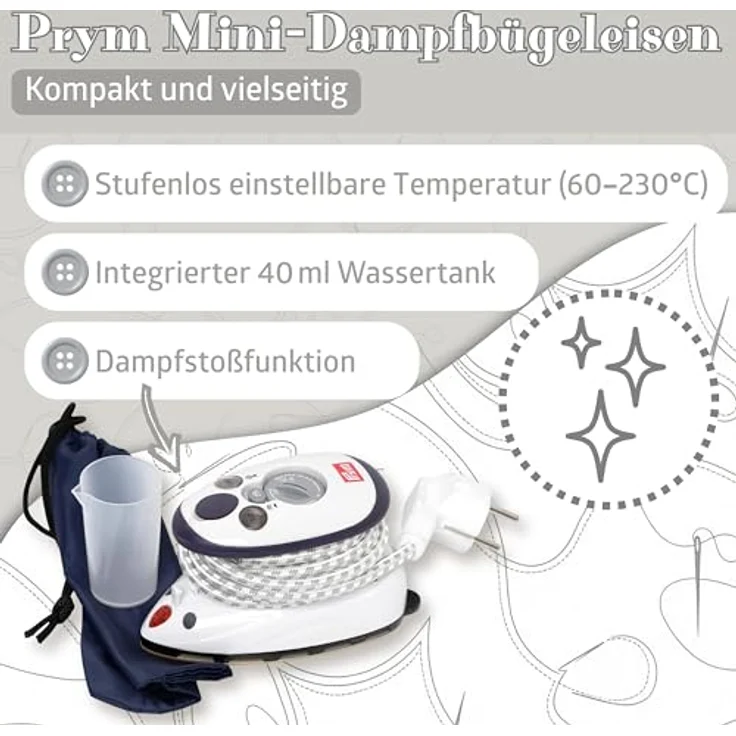 Semplix Dampfbügeleisen-Set, inkl. Prym Mini-Bügeleisen, Bügelunterlage (30 x 40 cm), Silikonablage, grau/grün, 375 W – Bild 5