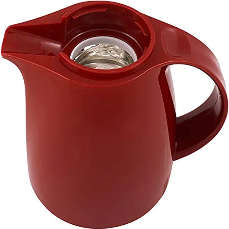 Helios Servitherm Kunststoff-Isolierkanne, hochglanzrotes Design, 0,3 Liter, Einhandbedienung, Qualitätsglas-Einsatz, 5 Jahre Warmhaltegarantie – Bild 4
