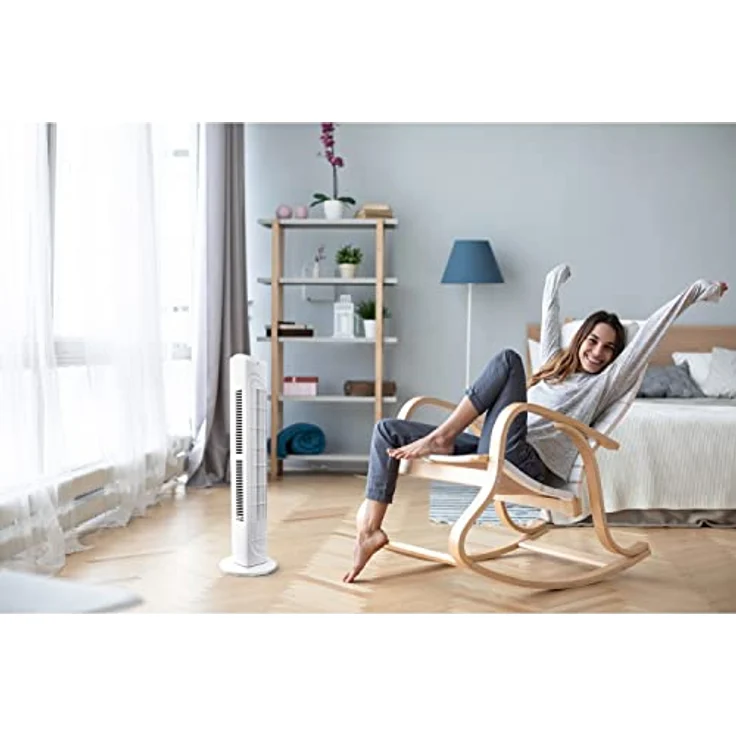 MEDION Turmventilator mit Fernbedienung (3 leise Geschwindigkeitsstufen, 45 Watt Leistung, Timer, zuschaltbare Schwenkfunktion - Oszillation, MD10319) weiß – Bild 3