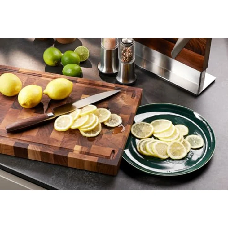 GEFU Tranchierbrett ENNO aus Walnussholz, Hackblock mit Saftrinne und Antirutschfüßen – Bild 2