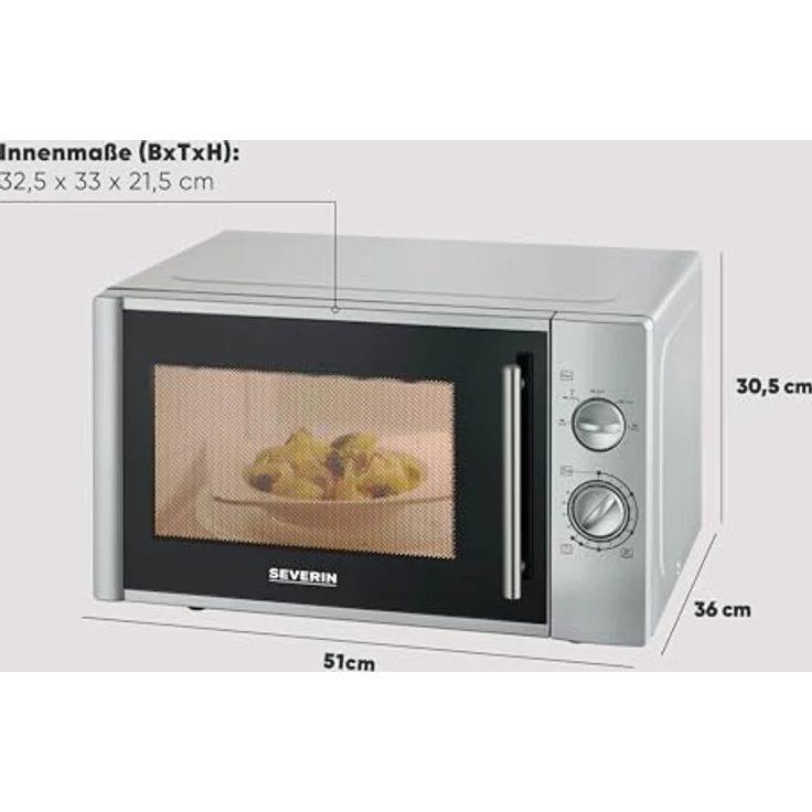 Severin MW7772 Mikrowelle, 28 Liter Garraum, 900 Watt, Standgerät, 35 Minuten Timer mit Signalton, Auftauen, inkl. Drehteller, silber – Bild 5