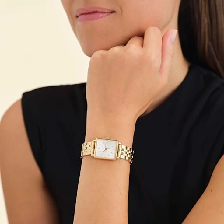 ROSEFIELD Quarzuhr Boxy XS, Goldfarbene Armbanduhr mit Datumsanzeige, mattweißem Zifferblatt und vergoldetem Edelstahlarmband – Bild 5
