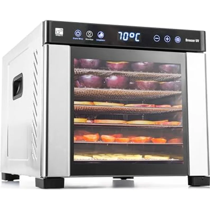 G21 Dörrautomat/Obsttrockner G21 Breezer mit UV-Funktion, Edelstahl, 650 W, Zeitschaltuhr, Digitale Temperatureinstellung: 35–75 °C, 6 Trockenplatten, 6 Feinsieben – Bild 1