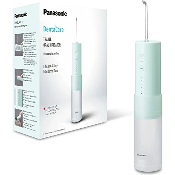 Panasonic EW-DJ4B Reise-Munddusche, Wiederaufladbare mit Ultraschalltechnologie, 150 ml Wassertank, Schnelles Aufladen in 1 Stunde, Mintgrün-weiß