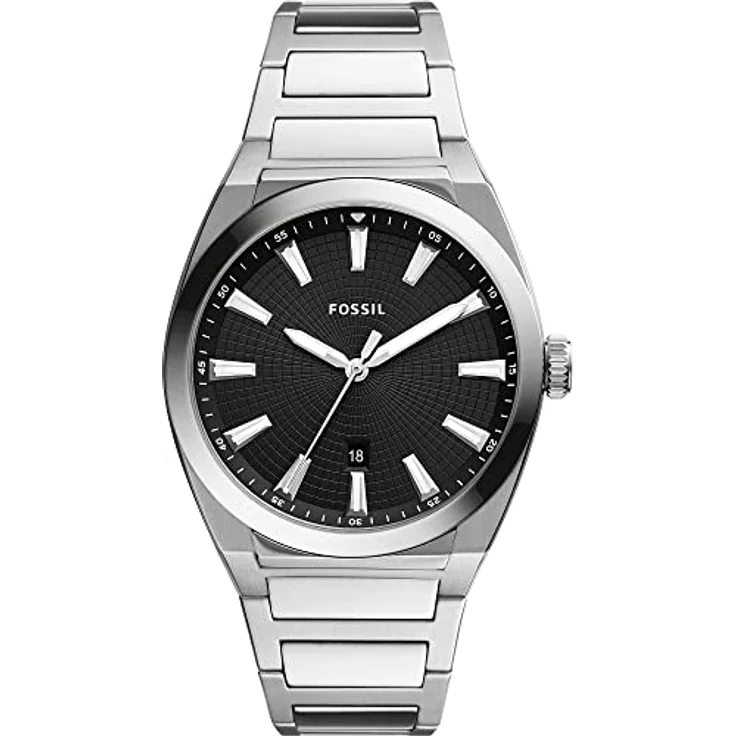 Fossil Herrenuhr Everett 3 Zeiger, Quarzwerk, 42mm Silbernes Edelstahlgehäuse mit Edelstahlarmband, FS5821 – Bild 1