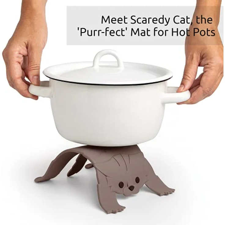 OTOTO Scaredy Cat Trivet, Silikon Topfuntersetzer für heiße Gerichte, rutschfest und hitzebeständig, niedliche Küchendekoration und Geschenkidee für Katzenliebhaber – Bild 3