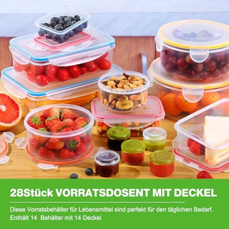 YASHE Frischhaltedosen mit Deckel, 50er Set (25 Behälter + 25 Deckel), luftdicht, BPA-frei, stapelbar, rot – Bild 6
